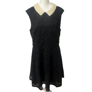 Betsey Johnson Black Lace Dress 14 Pearl Collar‎ VTG Y2K Whimsigoth Fairy Grunge